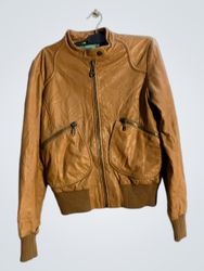 Brown Leather Bomber Jacket