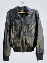 DECENIO Black Leather Bomber Jacket