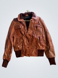 Brown Leather Bomber Jacket