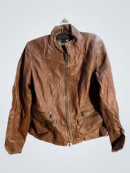 Gizia Leather Brown Biker Jacket