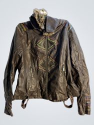 Faux Leather Jacket with Embroidered Details and F..