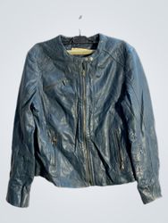 Naf Naf Blue Faux Leather Biker Jacket
