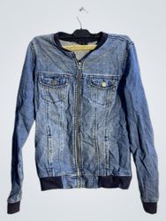 Vila Clothes Denim Bomber Jacket with Rose Patch