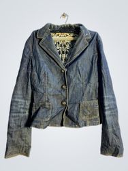 Blue Denim Blazer with Patterned Lining