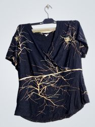 Threads Women's Black Tree Branch Print Wrap Top