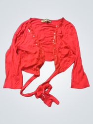 Red Cache Cache Long Sleeve Wrap Top with Sequins
