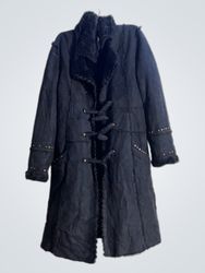 KAMORA Black Faux Suede Shearling Lined Coat with ..