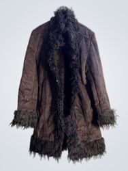 Yendi Brown Faux Fur Trimmed Coat