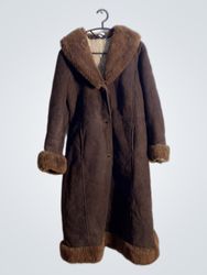 Brown Suede Coat with Fur Trim