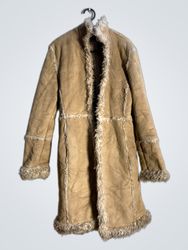 Tan Faux Suede and Fur Trimmed Coat