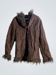 Braune Fake-Fur-besetzte Jacke