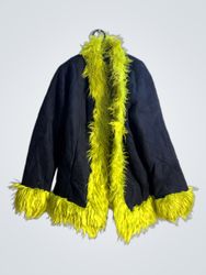 Black Coat with Neon Yellow Fur Trim