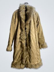 Excelled Women's Tan Faux Fur Trimmed Long Coat