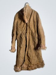 Brown Suede Coat with Fur Trim