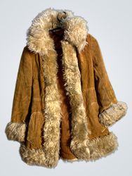 Brown Suede Fur Trimmed Coat