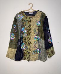 Indigo Moon Embroidered Patchwork Jacket