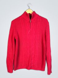 Lands End Red Knit Zip Sweater
