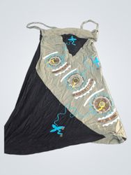 Black and olive green dress with embroidered detai..