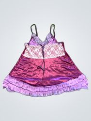 Purple Satin Chemise with Lace and Ruffle