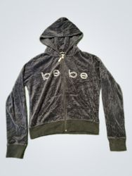 Bebe Black Velour Zip-Up Hoodie