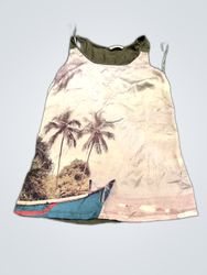 Olive Green Dress with Tropical Print