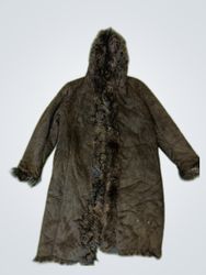 Black Suede Fur Trim Hooded Coat