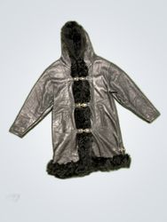 Black Leather Coat with Fur Trim