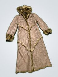 Unbranded Brown Suede Hooded Long Coat with Fur Tr..