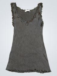 Globus Essentials Black Ribbed Lace Trim Tank Top