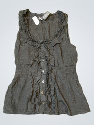 Sue Rose Black Ruffled Button-Up Top