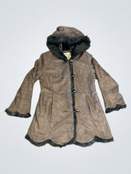Pizzazz Hooded Brown Faux Fur Trimmed Coat