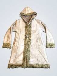 Blue Fire Hooded Faux Fur Trimmed Coat