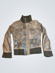 Brown Leather Bomber Jacket