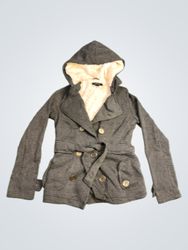 Paper Tee Women's Grey Hooded Double Breasted Belt..