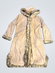 Tan Suede Coat with Fur Trim and Hood