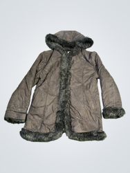 Black Faux Fur Trim Hooded Coat