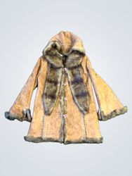 Vintage Archer Brown Faux Fur Trimmed Hooded Coat