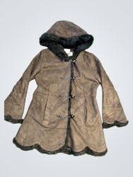 Pizazz Brown Faux Suede Hooded Coat with Faux Fur ..