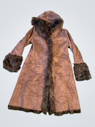 Brown Faux Fur Trimmed Hooded Coat