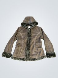 Croft & Barrow Women's Brown Faux Suede Fur Trim H..