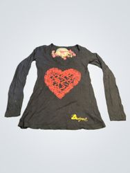 Black long sleeve t-shirt with red heart graphic a..