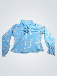 KATAYA Blue Floral Print Ruffle Collar Blouse