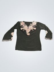 Black long sleeve top with floral embroidery