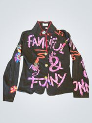 Schwarze Jacke mit buntem Grafikdruck