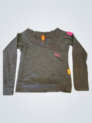 Ed Hardy Black Long Sleeve Wrap Top with Pink Hear..