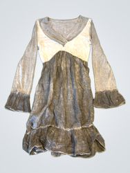 Grau und Dunkelgrau Kleid mit Glockenärmeln und Rü..