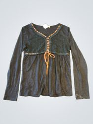 Black Long Sleeve Top with Lace and Tie Detail