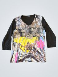 CHRISTIAN LACROIX Black Long Sleeve V-Neck Graphic..