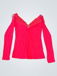 Rouge Gorge Red Lace Trimmed V-Neck Long Sleeve To..