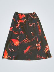 Jupe noire à imprimé floral abstrait rouge